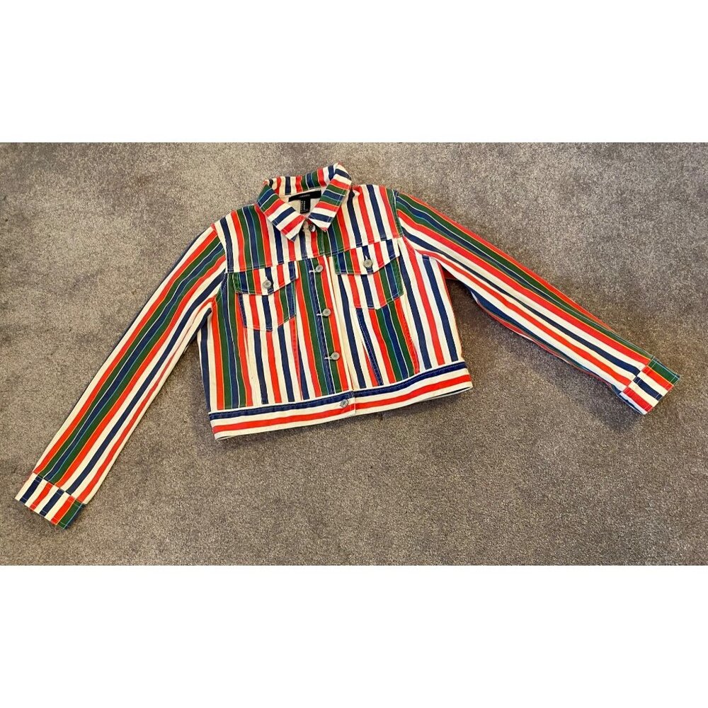 Forever 21 Jacket Multicolor Red White Blue Green Striped Cotton Medium